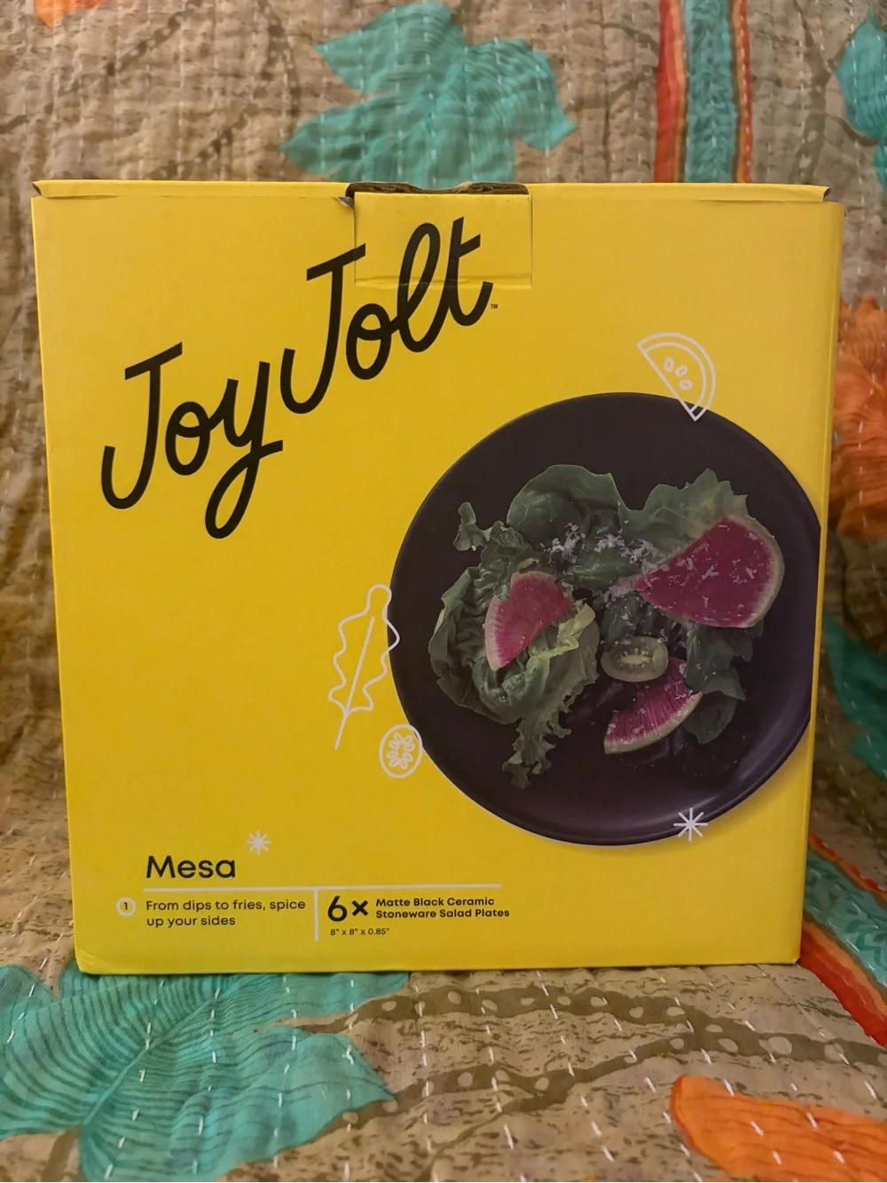 NWT JoyJolt Mesa 6-piece Ceramic Stoneware Salad Plate Set Matte Black